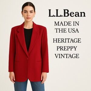 L.L. Bean Red Blazer Women's 8R Vintage Heritage Preppy Power Jacket USA‎